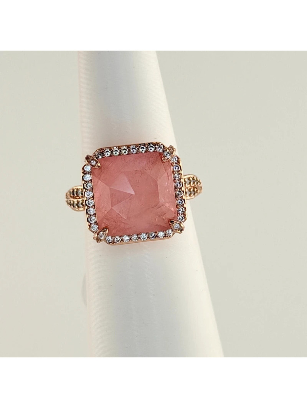 Bomb Party Sz 5 "Sparkle In The Sun" Rose Quartz +Quartz on Rose Gold